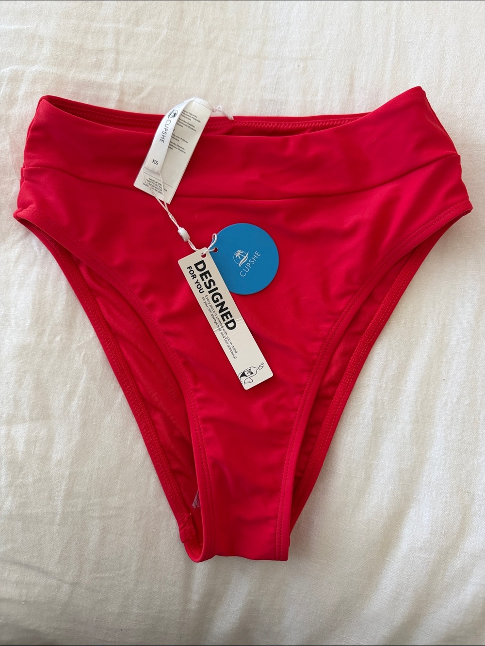 Cupshe Bright Red High-Waist Bikini Bottom